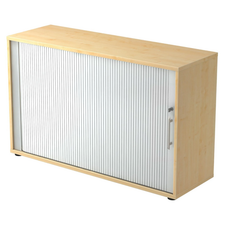 Armoire à rideau BETA R 1732S aspect érable avec rideau en plastique blanc et poignée tubulaire de hjh OFFICE PRO