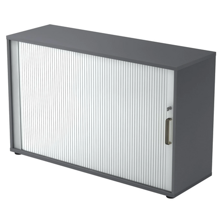 Armoire à rideau gris graphite BETA R 1732S avec rideau en plastique blanc et poignée rayée de hjh OFFICE PRO