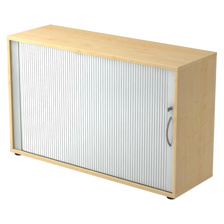 Armoire à rideau BETA R 1732S aspect érable avec rideau blanc et poignée incurvée argentée de hjh OFFICE PRO