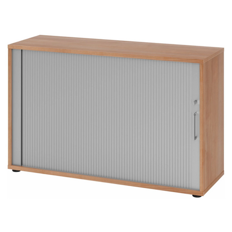 Armoire à rideau BETA R 1732S aspect noyer avec rideau gris et poignée métallique de hjh OFFICE PRO