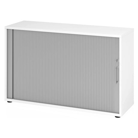 Armoire à rideau blanche BETA R 1732S avec rideau gris et poignée en métal de hjh OFFICE PRO