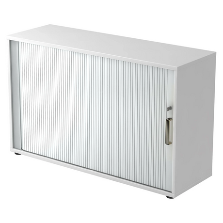 Armoire à rideau blanche BETA R 1732S avec poignée rainurée en plastique et deux unités de classeurs de hjh OFFICE PRO