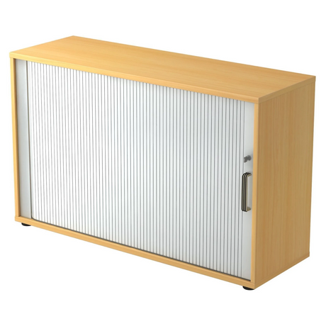 Armoire à rideau BETA R 1732S aspect hêtre avec rideau en plastique blanc et poignée rayée de hjh OFFICE PRO