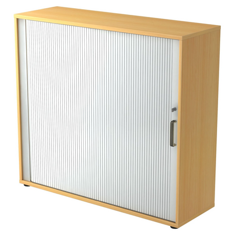 Armoire à volet roulant BETA R 1733S aspect hêtre avec volet roulant en plastique blanc et poignée rayée de hjh OFFICE PRO