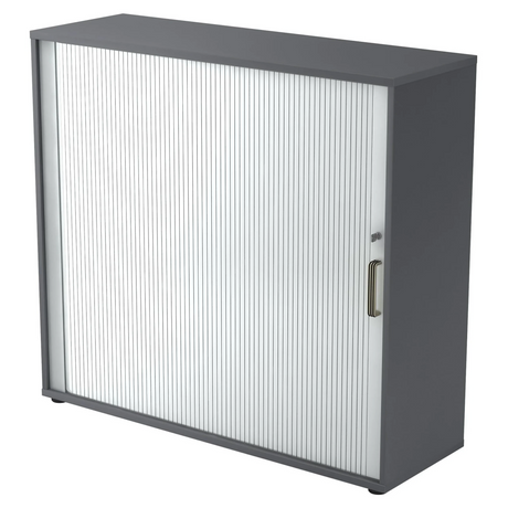 Armoire à volet roulant gris graphite BETA R 1733S avec volet roulant en plastique blanc et poignée rayée de hjh OFFICE PRO