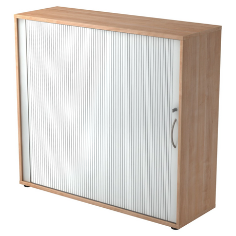 Armoire à rideau BETA R 1733S aspect noyer avec rideau blanc et poignée en arc de hjh OFFICE PRO