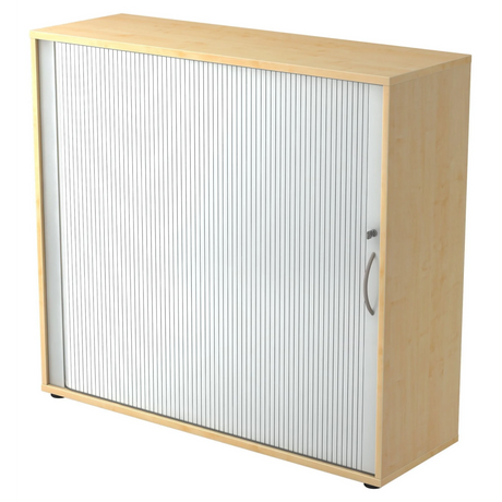 Armoire à rideau BETA R 1733S aspect érable avec rideau blanc et poignée arquée argentée de hjh OFFICE PRO