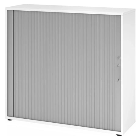 Armoire à rideau blanche BETA R 1733S avec rideau gris et poignée en métal de hjh OFFICE PRO