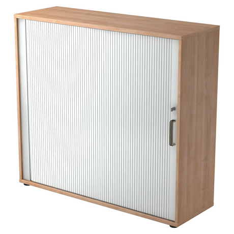 Armoire à rideau BETA R 1733S aspect noyer avec rideau en plastique blanc de hjh OFFICE PRO