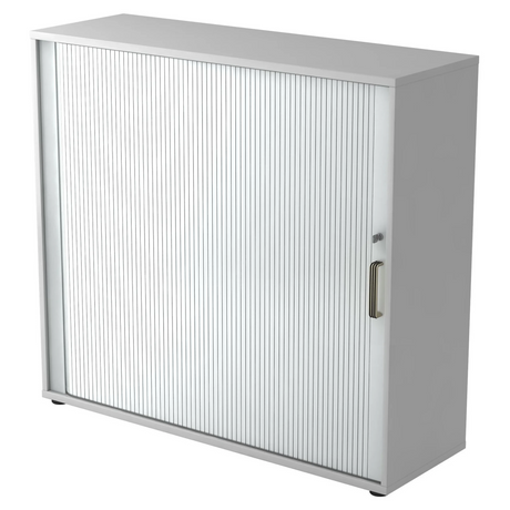 Armoire à rideau grise BETA R 1733S avec poignée rainurée en plastique de hjh OFFICE PRO
