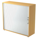 Armoire à rideau BETA R 1733S aspect hêtre avec rideau blanc et poignée chromée de hjh OFFICE PRO