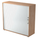 Armoire à rideau BETA R 1733S aspect noyer avec rideau blanc et poignée chromée de hjh OFFICE PRO