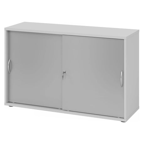 Armoire grise à portes coulissantes BETA S 1752S avec deux poignées bow en métal de hjh OFFICE PRO
