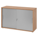 Armoire à portes coulissantes BETA S 1752S aspect noyer avec portes argentées et poignées métalliques de hjh OFFICE PRO