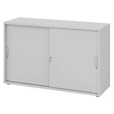 Armoire grise à portes coulissantes BETA S 1752S avec deux poignées métalliques arquées et serrure de hjh OFFICE PRO