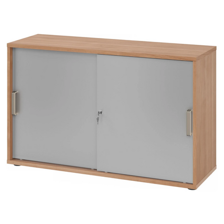 Armoire coulissante BETA S 1752S aspect noyer avec portes en plastique argentées de hjh OFFICE PRO