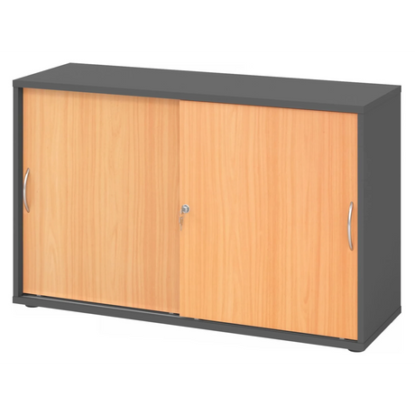 Armoire à portes coulissantes BETA S 1752S en graphite et hêtre avec deux poignées arquées de hjh OFFICE PRO