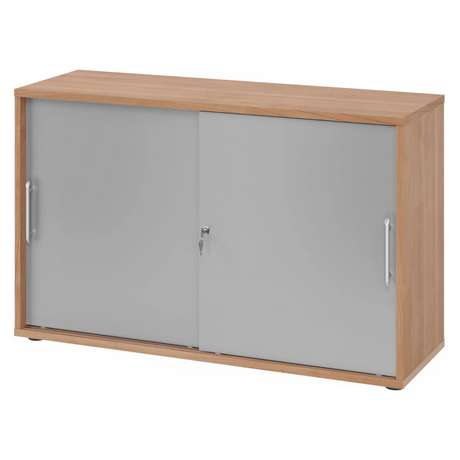 Armoire à portes coulissantes BETA S 1752S aspect noyer avec poignées rails en plastique argenté de hjh OFFICE PRO