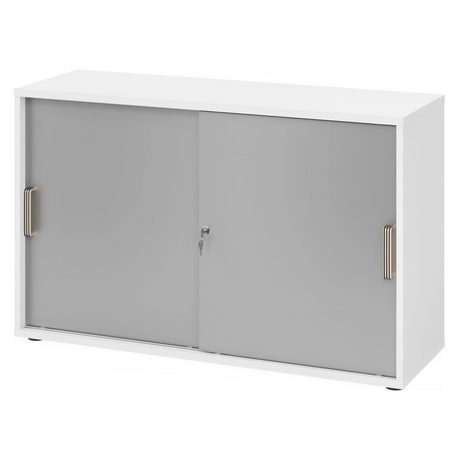 Armoire à portes coulissantes blanc et argent BETA S 1752S avec deux poignées en plastique et serrure de hjh OFFICE PRO