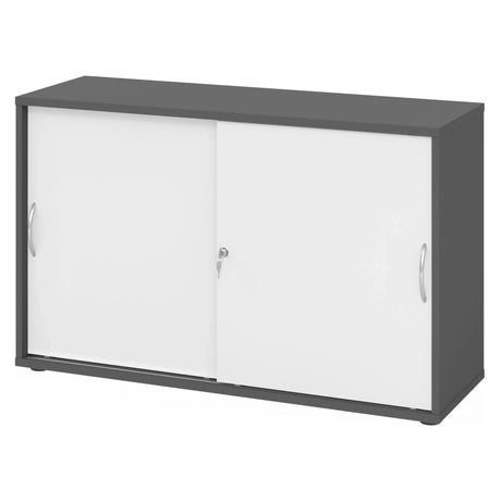 Armoire à portes coulissantes BETA S 1752S en graphite et blanc avec poignées bombées en métal de hjh OFFICE PRO