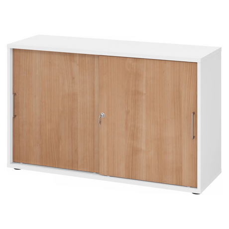 Armoire coulissante BETA S 1752S en blanc et noyer avec poignées en métal de hjh OFFICE PRO
