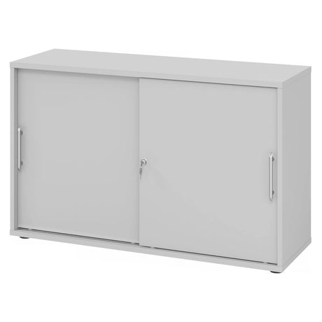 Armoire grise à portes coulissantes BETA S 1752S avec deux poignées rails en plastique et serrure de hjh OFFICE PRO