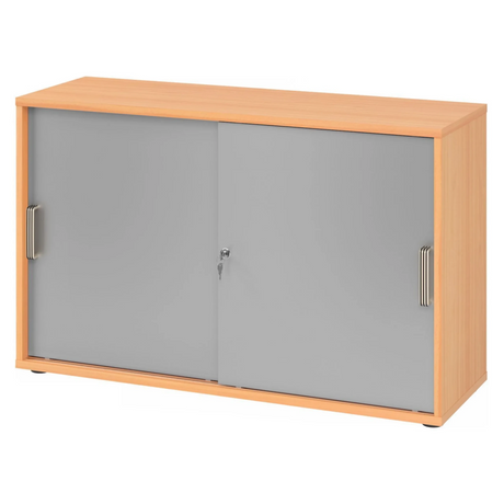 Armoire à portes coulissantes BETA S 1752S aspect hêtre avec poignées en plastique argentées de hjh OFFICE PRO