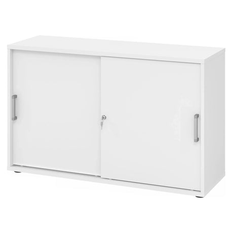 Armoire blanche à portes coulissantes BETA S 1752S avec deux poignées chromées et serrure de hjh OFFICE PRO