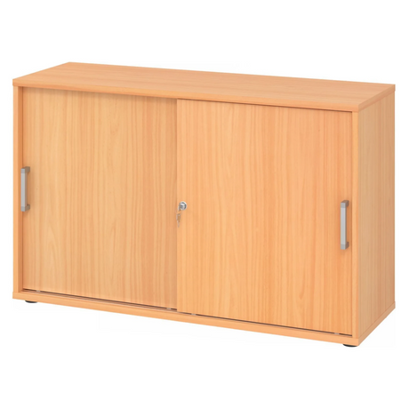 Armoire à portes coulissantes BETA S 1752S aspect hêtre avec deux poignées chromées et serrure de hjh OFFICE PRO