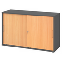 Armoire à portes coulissantes BETA S 1752S en graphite et hêtre avec deux poignées métalliques de hjh OFFICE PRO