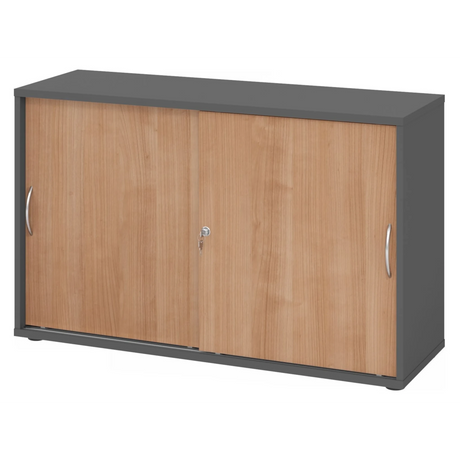 Armoire coulissante BETA S 1752S en graphite et noyer avec deux poignées incurvées de hjh OFFICE PRO