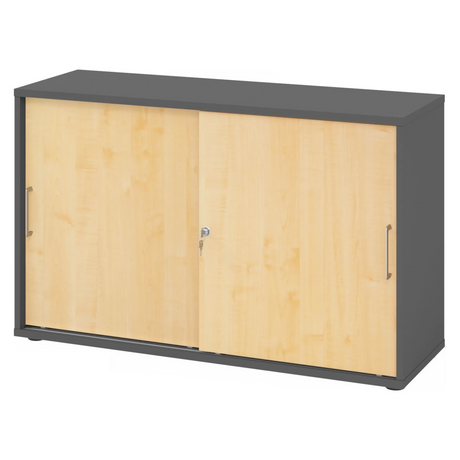 Armoire à portes coulissantes BETA S 1752S en graphite et érable avec poignées métalliques de hjh OFFICE PRO
