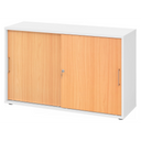 Armoire à portes coulissantes BETA S 1752S en blanc et hêtre avec deux poignées métalliques de hjh OFFICE PRO