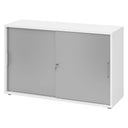 Armoire à portes coulissantes blanche BETA S 1752S avec façades argentées et poignées en métal de hjh OFFICE PRO