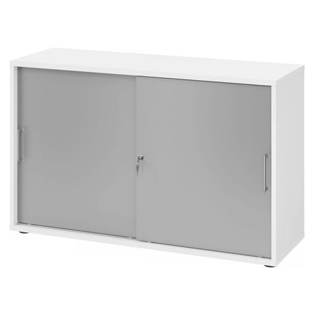 Armoire à portes coulissantes blanche BETA S 1752S avec façades argentées et poignées en métal de hjh OFFICE PRO