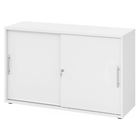 Armoire blanche à portes coulissantes BETA S 1752S avec poignées rails et serrure de hjh OFFICE PRO
