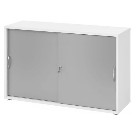Armoire à portes coulissantes blanche BETA S 1752S avec poignées en arc argentées et serrure de hjh OFFICE PRO