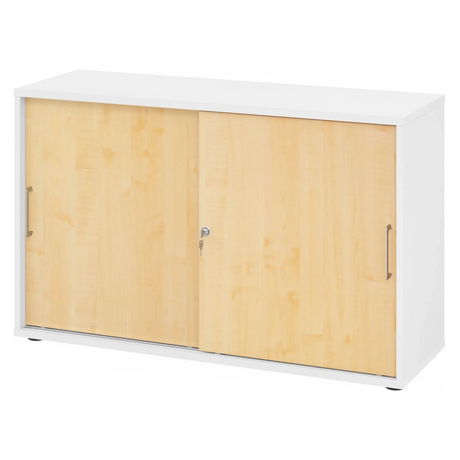 Armoire à portes coulissantes BETA S 1752S en blanc et érable avec poignées métalliques de hjh OFFICE PRO