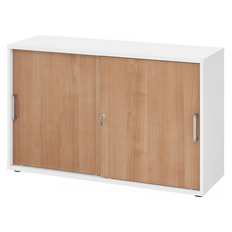 Armoire à portes coulissantes BETA S 1752S en blanc et noyer avec poignées chromées de hjh OFFICE PRO