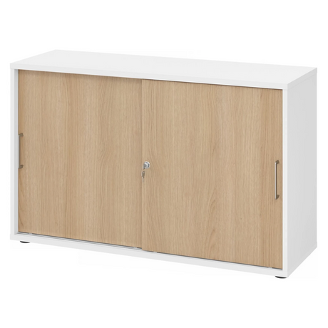 Armoire coulissante BETA S 1752S en blanc et chêne avec deux poignées en métal de hjh OFFICE PRO