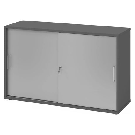Armoire à portes coulissantes BETA S 1752S en graphite et argent avec poignées en métal de hjh OFFICE PRO