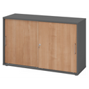 Armoire à portes coulissantes BETA S 1752S en graphite et noyer avec poignées en métal de hjh OFFICE PRO