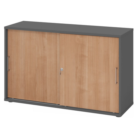 Armoire à portes coulissantes BETA S 1752S en graphite et noyer avec poignées en métal de hjh OFFICE PRO