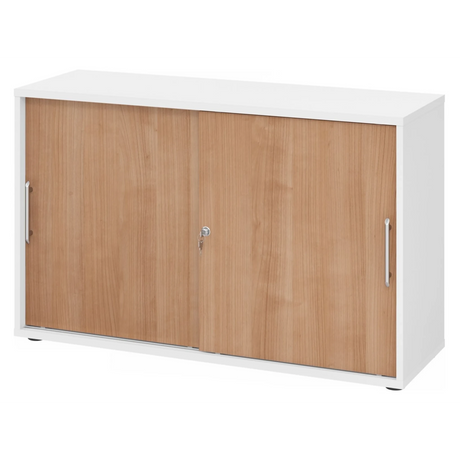 Armoire à portes coulissantes BETA S 1752S en blanc et noyer avec poignées rails de hjh OFFICE PRO
