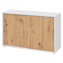 Armoire à portes coulissantes BETA S 1752S en blanc et chêne noueux avec deux poignées métalliques de hjh OFFICE PRO