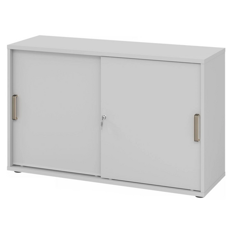 Armoire grise à portes coulissantes BETA S 1752S avec deux poignées rayées en plastique de hjh OFFICE PRO