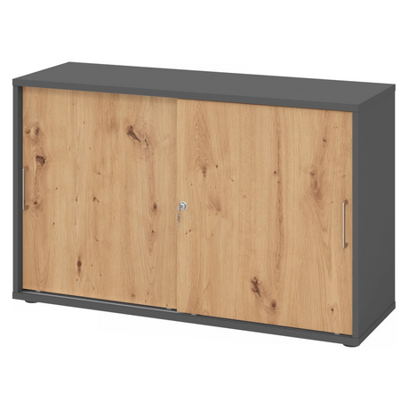 Armoire coulissante BETA S 1752S en graphite et chêne noueux avec deux poignées métalliques de hjh OFFICE PRO