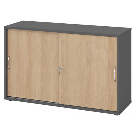 Armoire à portes coulissantes BETA S 1752S en graphite et effet chêne avec deux poignées arquées de hjh OFFICE PRO