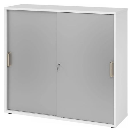 Armoire à portes coulissantes blanche BETA S 1753S avec poignées en plastique argentées de hjh OFFICE PRO