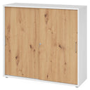 Armoire à portes coulissantes BETA S 1753S en blanc et chêne frêne avec poignées en métal de hjh OFFICE PRO